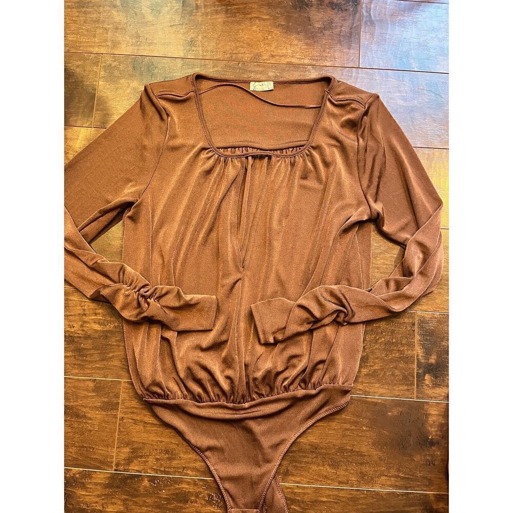 Intimatley Free People Bodysuit Thong Bronze Long Sleeve Size Small